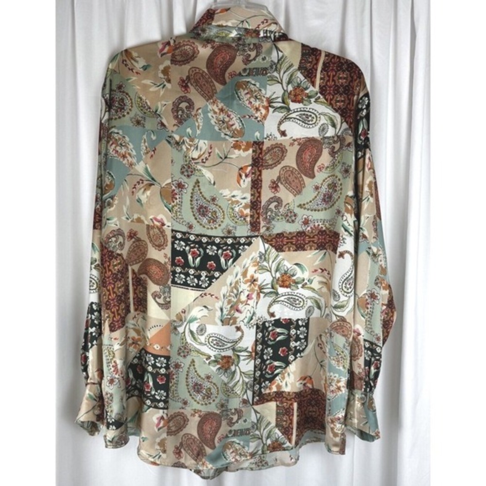 ZARA Patchwork Paisley Print Button Down Shirt Long Sleeve L Fairycore 54-10 - Picture 5 of 12